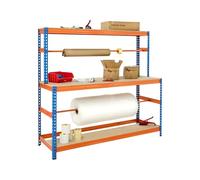 The Workplace Depot Packing Workbench - Heavy-Duty Powder-Coated Steel Frame, 13 mm Chipboard Worktop, Adjustable Reel Bars & Shelves, Ideal for Warehouse & Dispatch Areas