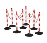 The Workplace Depot Plastic Post and Chain Safety Barriers - Red and White Corrosion Resistant Posts with 2m UV Treated Chain & Heavy Bases - Easy Deploy Crowd Control for Car Parks, Warehouses