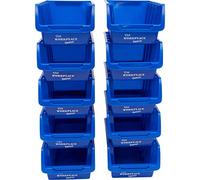 The Workplace Depot Plastic Storage Bins - Stackable & Space-Saving Organisers for Small Parts & Components -Pack of 10 - 75(H) x 105(W) x 162(D) mm (Blue)