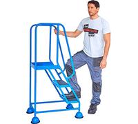 The Workplace Depot Pre-Assembled Mobile Safety Steps with Handrail and Cupped Feet -Durable Steel Frame for Industrial and Commercial Use (3 Tread)