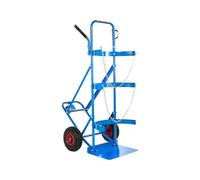 The Workplace Depot Propane Cylinder Trolley - Blue Powder-Coated Steel with Tri-Wheel Stability, Ergonomic Grip Handles, for 47 kg Bottles - Warehouse, Workshop & Lab Use