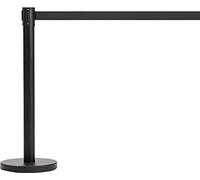 The Workplace Depot Retractable Barrier Tape - 3m Black Webbed Belt, Stainless Steel Post - Ideal for Events & Crowded Areas - Concrete-Filled Base & 4-Way Connectability(Black Post, Black Belt)