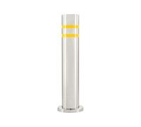 The Workplace Depot Stainless Steel Bollard - 304-Grade Stainless Steel, with Black or Reflective Yellow Bands - Heavy-Duty Perimeter Security for Offices & Car Parks (Yellow, With Base Cover)