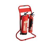 The Workplace Depot Twin Fire Extinguisher Stand - Holds 2 Extinguishers (2-9kg), Chrome or Red Powder-Coated Tubular Steel Frame, Tool-Free Assembly - Office, Warehouse & Showroom Safety (Red)