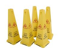The Workplace Depot Wet Floor Cone, 4 Sided Heavy Duty Yellow Plastic 90cm Caution Wet Floor Safety Cone, Highly Visible & Stackable for Commercial, Industrial & Work Spaces (5)