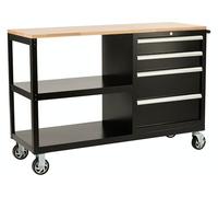 The Workplace Depot Workbench on Wheels - Mobile Workshop Trolley with Locking Drawers, 25mm Hardwood Top, 120mm Casters, Heavy-Duty Black Steel Frame - Ideal for Garages & Workshops