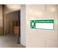 The Workplace Depot Your Fire Assembly Point Is Fire Exit Sign - Self-Adhesive Vinyl/1mm PVC, 450x150mm Green & White Safety Sign - Offices & Warehouses (PVC (Rigid) Pack of 5)
