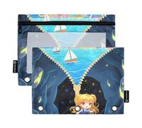 The World Inside The Zipper Amusement Park Zipper Binder with Clear Window Pencil Bag Big Capacity Binder 3 Ringing School Class Office Organizers Multicolored 2 PCS
