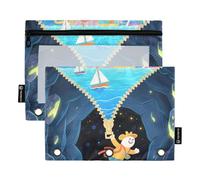 The World Inside The Zipper Moon Organizer Binder with Clear Window Large Pencil case with Zipper Reinforced Grommets 3 Hole Punched folders for Storing School Students Teacher Supplies