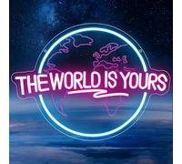 The World is Yours LED Lights for Backdrop,Earth LED Light Up Sign for Bedroom Home Bar Restaurant Living Room Party Man Cave,Planet Dimmable Neon Sign Gift for Women Men USB Powered（16.9"*12.6"）