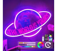 The World Is Yours Neon Sign - Custom Timer Multicolor The World Is Yours Sign - Switch/APP/Remote Control Planet LED Sign - Planet Neon Sign for Wall Decor, Bedroom, Game Room, Office 15.7"x9.8"