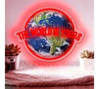 THE WORLD IS YOURS Neon Sign Dimmable Red Planet USB Powered LED Light Signs Wall Decoration UV Printed Acrylic Cool Planet Sign Suitable for Bedrooms Study Rooms Men's Caves(5V 15.75 * 12.6 in)