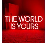 The World is Yours Neon Sign for Wall Decor Planet Earth LED Sign for Wall Dimmable USB Powered for Home Bar Cave Playroom Party Birthday Decor for Ladies Men