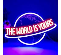 The World is Yours Neon Signs for Wall Decor Neon Wall Art Acrylic LED Lights with Hanging Chain Light Up for Bedroom Decor Man Cave Bar Pub graduate Wedding Party 5V USB Powered Dimmable