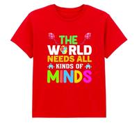 The World Needs All Kinds of Minds Boys Girls Kids T-Shirt Puzzle Piece Neurodiversity Acceptance Awareness Gift for Kids 7-8 Years Red