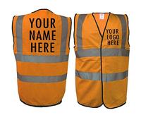 The World Of Wall Art Personalised Printed High Visibility, Hi-Vis, High-Viz Safety Waistcoat Vest Size=Large |Colour=Orange