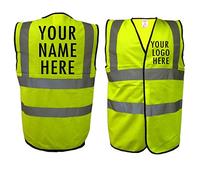 The World Of Wall Art Personalised Printed High Visibility, Hi-Vis, High-Viz Safety Waistcoat Vest Size=X Large |Colour=Yellow