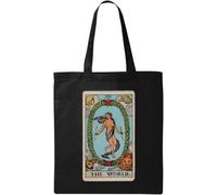 The World Tarot Card Art Logo Natural Ecological Cotton Tote Bag Black