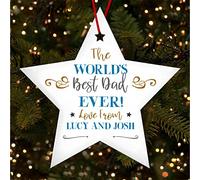The Worlds Best Dad Text Star Personalised Christmas Tree Ornament Decoration