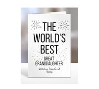 The world's best Great Granddaughter card from Great Nanny, gifts for men, women, him, her, male, female, presents for Christmas, happy birthday, for, A5-252b_44
