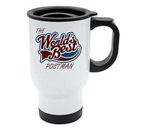 The Worlds Best Postman Thermal Eco Travel Mug - White Stainless Steel - Reusable Coffee Cup