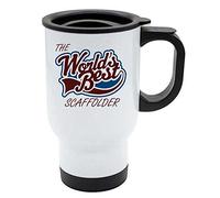 The Worlds Best Scaffolder Thermal Eco Travel Mug - White Stainless Steel - Reusable Coffee Cup