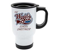 The Worlds Best School Caretaker Thermal Eco Travel Mug - White Stainless Steel - Reusable Coffee Cup