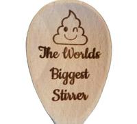 The Worlds Biggest Stirrer Spoon Novelty Joke Wooden Spoon, Laser Engraved with The Wording and a Cheeky Poo Character. Great Gift for That Stirrer in Your Life