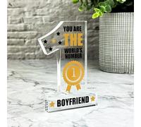 The World's No.1 Boyfriend Gift Number One Award Keepsake Plaque Ornament | Acrylic Ornament Gift Birthday Present Keepsake Gift Custom Home Decor Gift, Small Trinket, Unique Present