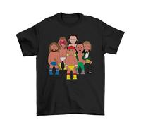 The Wrestlers, Sporting TV Caricature T-Shirt, Made from, Unisex Style, Regular Fitted Black