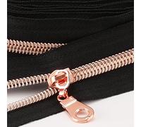 The Yards 10 Yards Bulk Black Nylon Coil Zipper with Rose Gold Teeth - Replacement Sewing Zipper with 10PCS Sliders for DIY Craft Bags