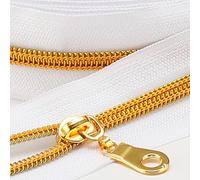 The Yards 10 Yards Bulk White Nylon Coil Zipper with Gold Teeth - Replacement Sewing Zipper with 10PCS Sliders for DIY Craft Bags