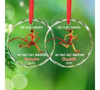 The Year I Finished My First Half Marathon Ornament, Custom Name Half Marathon Finisher Glass Christmas Ornaments, Running Keepsake Decor Gifts for Runners, Personalized Running Glass Ornament 2025