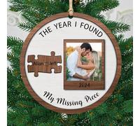 The Year I Found My Missing Piece Personalized Couple Christmas Ornament Custom Photo & Names Wooden Ornaments Couples Boyfriend Girlfriend Husband Wife Xmas Presents 2