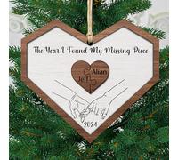 The Year I Found My Missing Piece Personalized Heart Holding Hands Christmas Ornament,Custom Couple Names Wooden Ornaments Boyfriend Girlfriend, Birthday for Husband, Wife 2