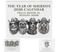 The Year Of Sheriffs 2026 Calendar: Twelve Months Of Western Charm, 12 Month Funny Sheriff Dog Wall Calendar with 12 Black and White Dog Art Illustrations for Home Decor Office