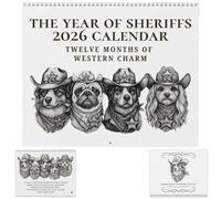 The Year Of Sheriffs 2026 Calendar: Twelve Months Of Western Charm, 12 Month Funny Sheriff Dog Wall Calendar with 12 Black and White Dog Art Illustrations for Home Decor Office (White)