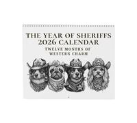 The Year Of Sheriffs 2026 Calendar, Twelve Months Of Western Charm, Dog Sheriff Inspired Wall Calendar 2026, Monthly Planner For Family Kids Teacher Indoor School