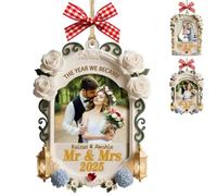 The Year We Became Mr and Mrs 2025 Ornament Personalized Couple Name Photo Hanging Ornaments for Tree Custom Christmas Wedding Engagement Gifts Photo Frame for Husband Wife Newlyweds Family Friends