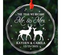 The Year We Became Mr & Mrs Deer Crimbo Ornaments With Ribbon Noel Xmas Tree Hanging Glass Memorial