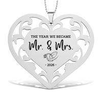 The Year We Became Mr. & Mrs. Ornament 2026 - Stainless Steel Heart Keepsake with Bead Chain, Engraved Wedding Décor, Newlywed Christmas Ornament FGC459