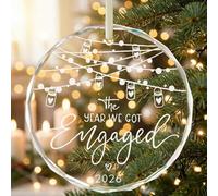 The Year We Got Engaged 2026 Ornament, Personalised Engagement Gift for Couples, Heart String Lights Design, Glass Hanging Keepsake with Gift Box