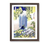 The Yoro Waterfall In Mino Province By Katsushika Hokusai Asian Japanese Framed Wall Art Print, Ready to Hang Picture for Living Room Bedroom Home Office Décor, Walnut A2 (64 x 46 cm)