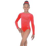 The Zone Tiara Crystal Motif Long Sleeved Gymnastics Leotard 28 Red