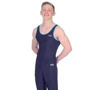 The Zone Z887ACE Round neck boys/mens sleeveless gymnastics leotard. Matt Nylon/Lycra Navy/Kingfisher Size 26"