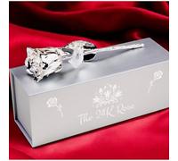 The24kRose, 100% Real Rose Dipped in Silver, Small Bud, Short Stem 7" Tall, Father's Day, 25th Wedding Anniversary, Graduation, Birthday, Baby Shower, Proposal, Valentine's Day, for her, him