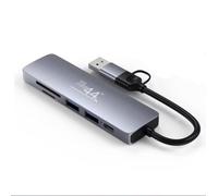 The44 - USB Type C 5 in 1 USB HUB, SD & Mini SD Card Reader, USB 2.0, USB 3.0, 5v Power Pass Thru, Aluminum, C to A Adapter, for Laptop, and desktops, and Smart Phone.