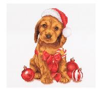 Thea Gouverneur - Counted Cross Stitch Kit - Christmas Puppy - Aida - 16 Count - Embroidery Kit for Adults - DMC Embroidery Threads and Other Cross Stitch Supplies Included - 730A
