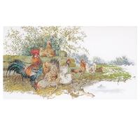 Thea Gouverneur - Counted Cross Stitch Kit - Chickens - Aida - 16 Count - Embroidery Kit for Adults - DMC Embroidery Threads and Other Cross Stitch Supplies Included - 2038A