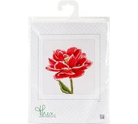 Thea Gouverneur - Counted Cross Stitch Kit - Embroidery Kit - 520A - Pre-Sorted DMC Threads - Red/White Edged Early Double Tulip - Aida - 13.4 x 14.2inch - DIY Kit